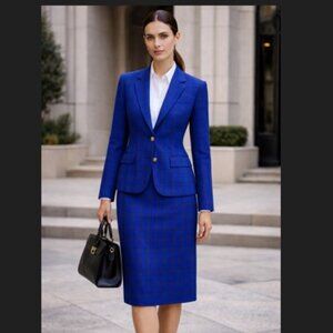 Pendleton Vintage Wool Plaid Blazer Skirt Set 12 Blue Green Preppy